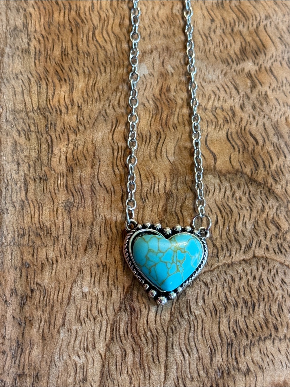 Heart Turquoise Pendant Necklace - Blue Heart Silver Chain